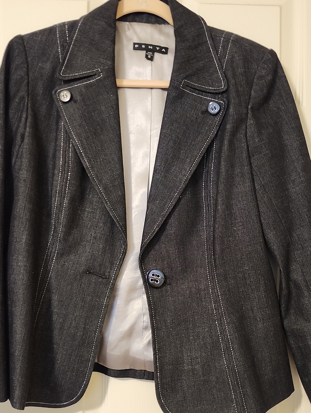 Pentax Dark Gray Women's Blazer with White Topstitching